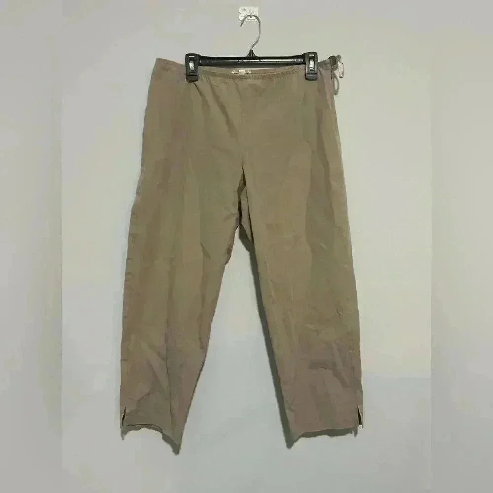 EILEEN FISHER Womens Pull On Pants Brown Size PL Side Zipper Elastic Waist